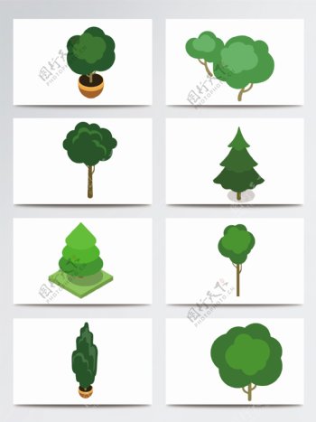 绿色扁平化设计树木植物