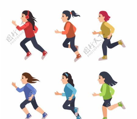 6款创意跑步健身女子矢量图