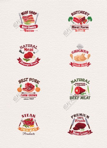 彩色手绘肉类肉铺标签