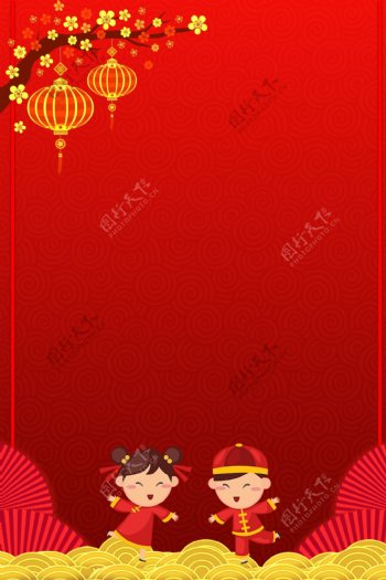红色2019猪年新春广告背景图