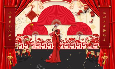 红色喜庆新中式婚礼效果图