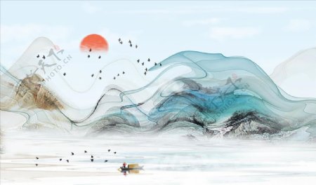 中国风抽象山水装饰画背景墙