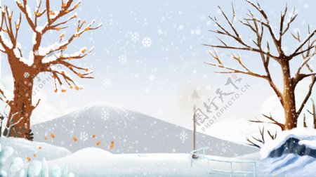 手绘简约冬季雪地背景设计