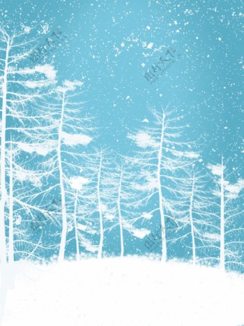 全原创手绘唯美冬季下雪背景图