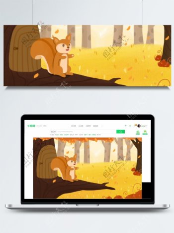 秋天森林里的小松鼠卡通背景