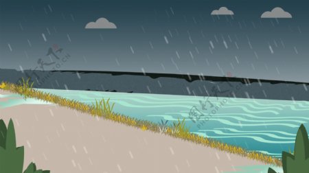 雨中的河水卡通背景