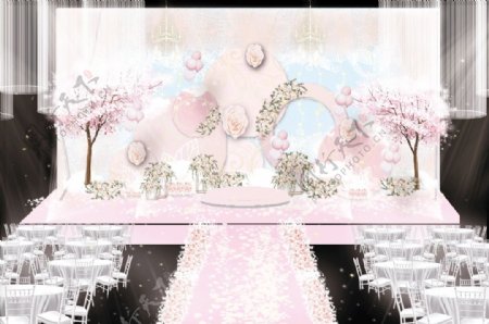 圆形粉色唯美大气主舞台工装婚礼效果图