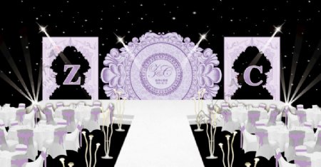 浅紫色婚礼主舞台效果图