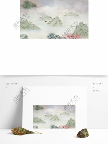 云雾缭绕的山顶卡通背景