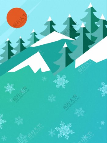 原创卡通冬季下雪风景山林背景