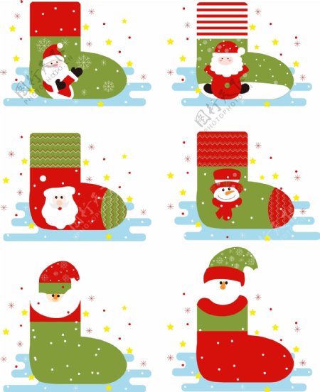 手绘卡通可爱红绿圣诞节元素圣诞袜圣诞老人