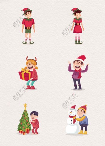 卡通可爱6组圣诞节人物设计