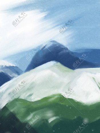 全原创手绘秋冬山脉风景海报背景