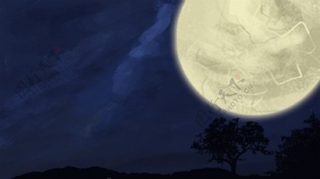 蓝天中的白色大月亮卡通背景