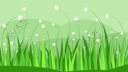 绿色草叶萤火虫卡通背景