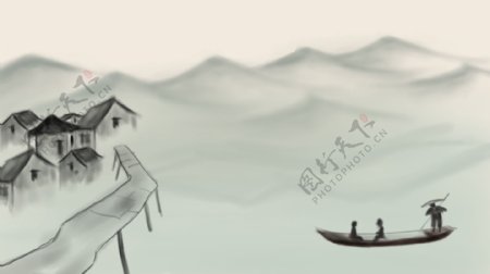 水墨山水画中国风背景设计