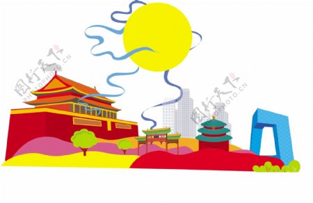 北京建筑中秋圆月天安门中秋节商用原创元素