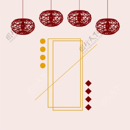 创意简约几何红色线条灯笼中国风背景素材