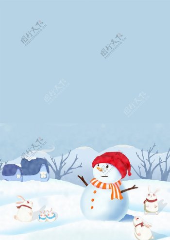 卡通雪人冬季促销广告背景图