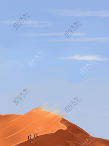 沙漠天空蓝色橙色背景