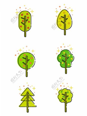 MBE图标元素之卡通可爱植物小树图案套图