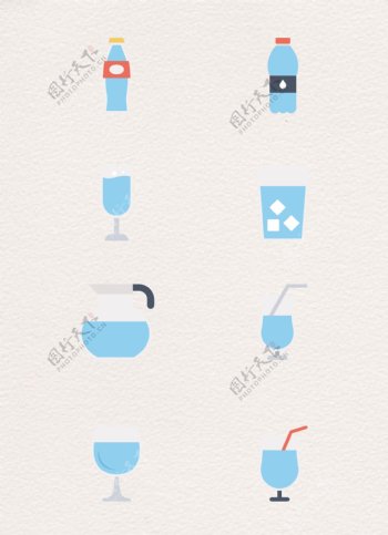蓝色小清新饮料水图标设计