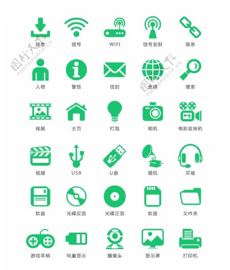 常规绿色手机app图标元素设计