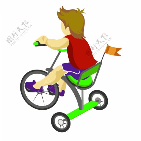 骑三轮车的小男孩2.5D矢量手绘