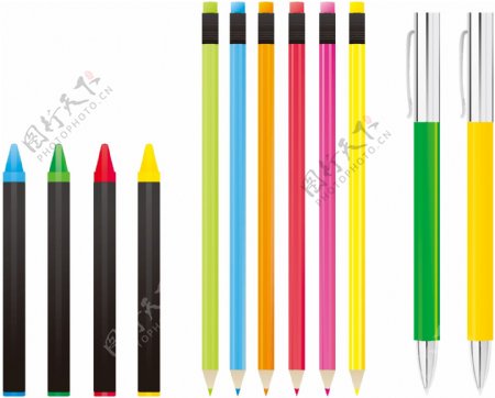 卡通彩色铅笔圆珠笔矢量元素
