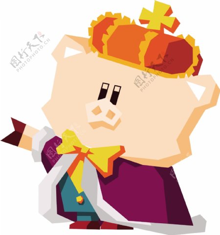 2019年卡通几何带皇冠的猪可商用元素