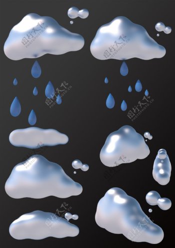 云雨三视图3D卡通云立体云天气