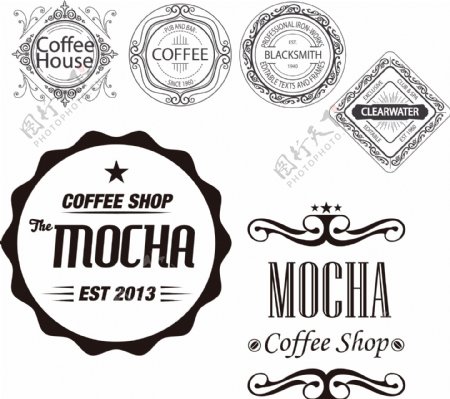 深色徽章样式咖啡店标志素材