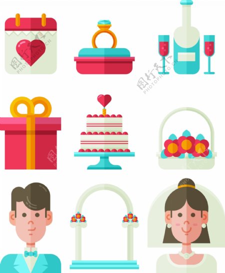 卡通结婚蛋糕礼盒元素