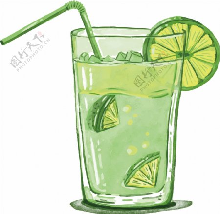 清新夏季柠檬冷饮矢量图