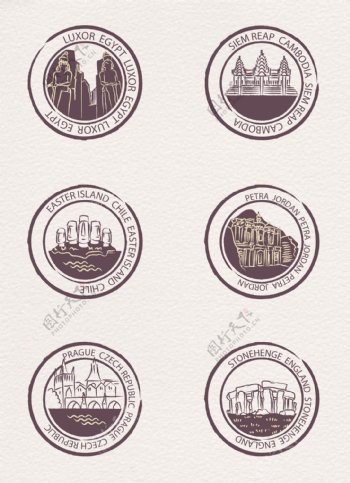 复古城市主题邮票图标