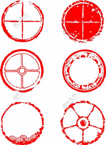 矢量中国风红色古代印章圆形边框元素