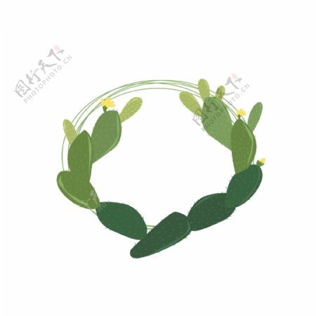 仙人掌植物绿色插画风边框