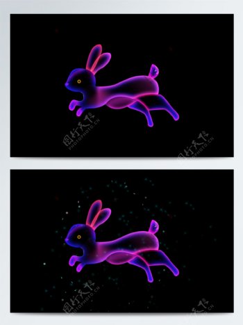 卡通动物原创光效幻想之光原创幻彩渐变兔子元素设计