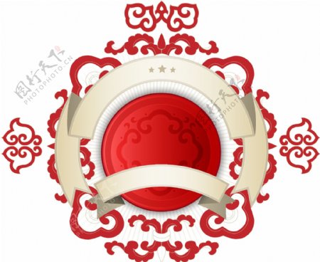 中国风红色花纹边框元素