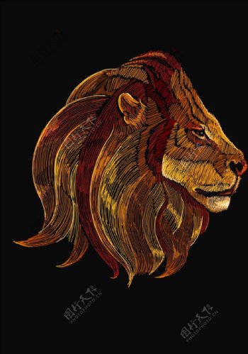 狮子头刺绣矢量图下载
