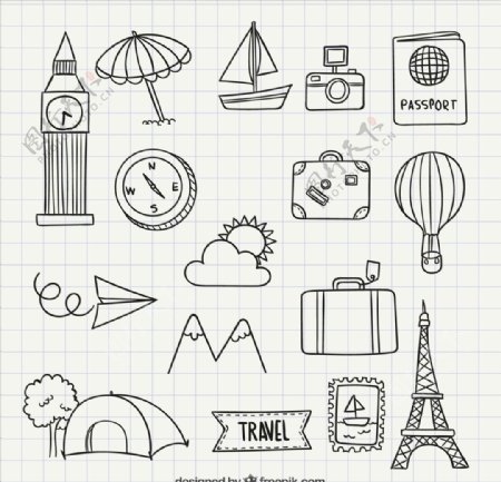 旅行图标涂鸦卡通旅游