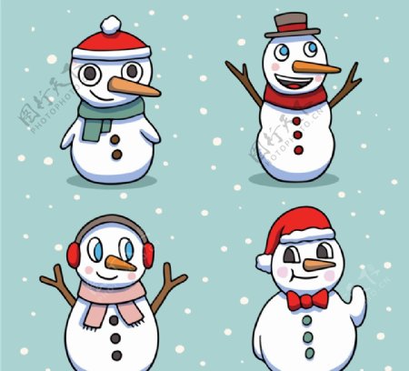 4款彩绘雪中的雪人矢量素材