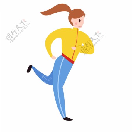 手绘卡通女孩穿着运动衣跑步原创元素