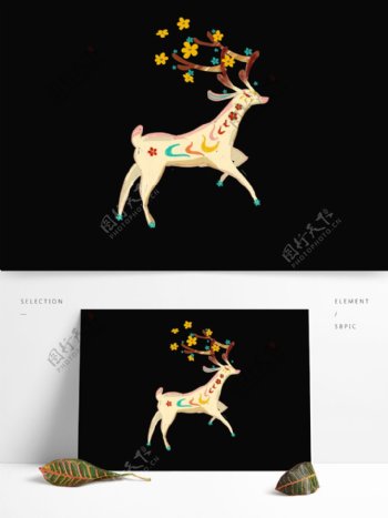 文艺花纹图案小鹿设计可商用元素