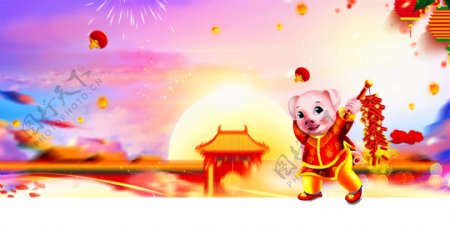 2019猪年春节海报背景素材