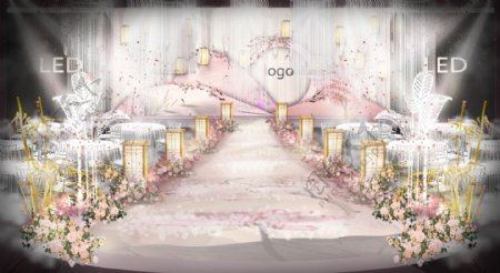 新中式粉色舞台效果图