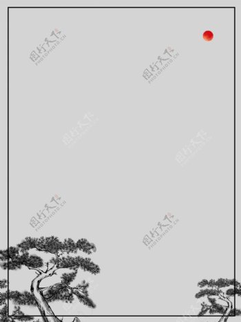 中国风古典唯美清新简约水墨松树背景素材