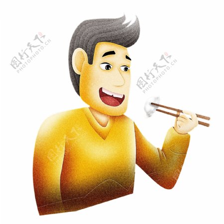 吃饺子的男人手绘插画元素
