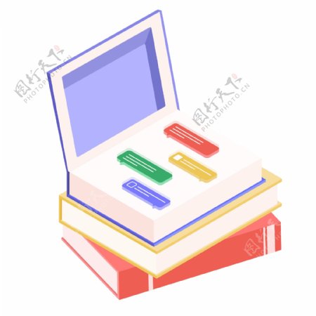 2.5D书籍信息科技办公矢量元素