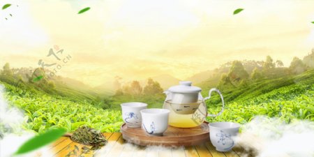 绿色中国风茶叶促销背景